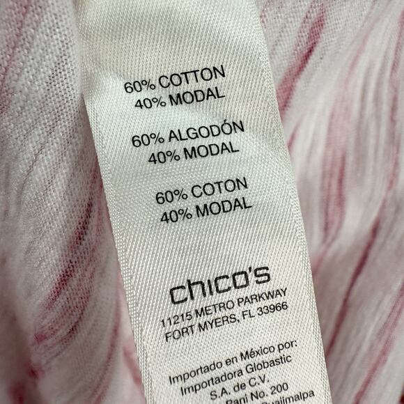 Chicos 1 The Ultimate Tee Medium V-Neck White Wavy Red Striped 3/4 Sleeve Top - Picture 5 of 8